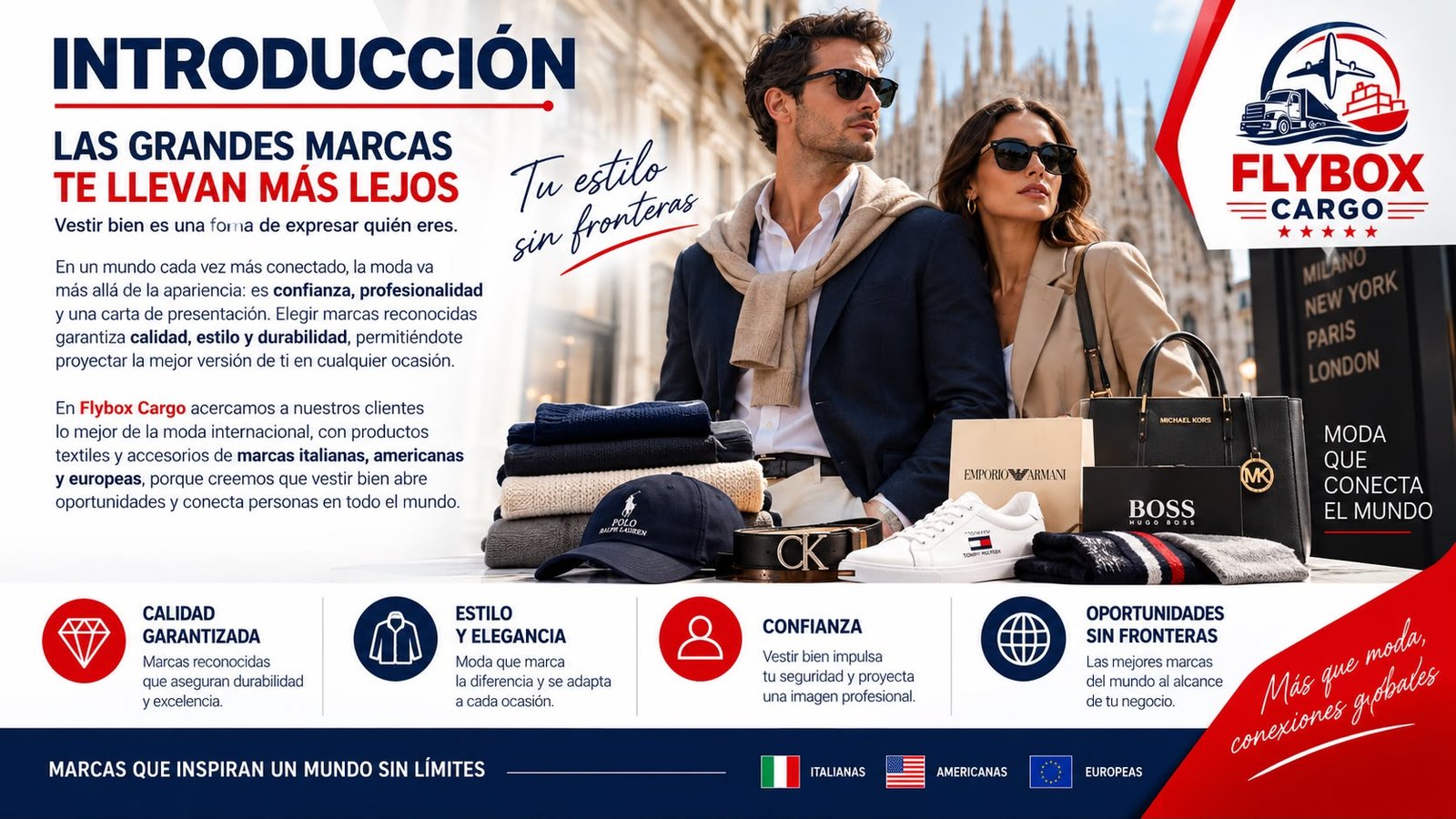 Moda y accesorios de marcas internacionales en la presentación de Flybox Cargo